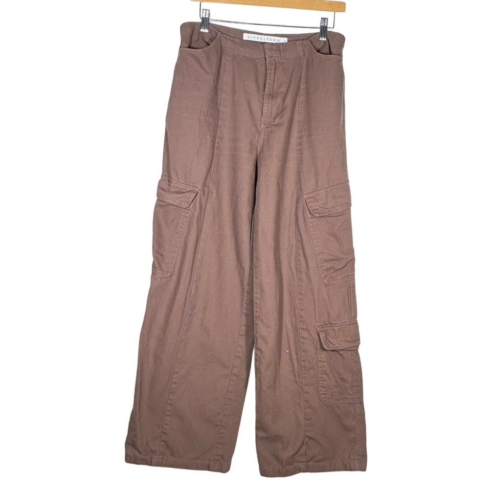 TINSEL‎ TOWN Women's Mauve Cotton Cargo Pants Wide Leg Size 7 Utility Pockets